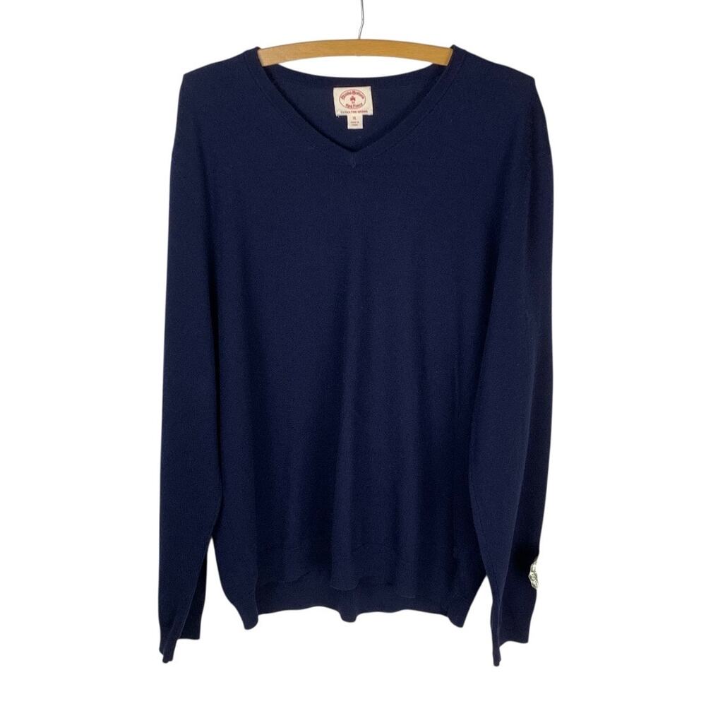 Brooks Brothers Navy Merino Wool V Neck Sweater Mens XL Fine Knit